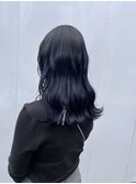 波ウェーブ　ブリーチなし　ブルーブラック