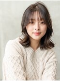 大人かわいい前髪セシルカットココアブラウンフリンジウェーブ