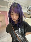 パープルカラーとブラックのデザインカラー(ブリーチ2回)