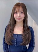 ロングおくれ毛顔周りレイヤー韓国ヘア_F20584