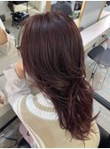 ハイライトミディアムヘア暗めカラーオリーブグレー