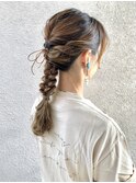 【FOLK】ヘアアレンジ 編みおろし 編み込み 三つ編み ベージュ♪