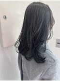 セミロングレイヤー セミディ ブリーチなし 地毛風 ブルーグレー