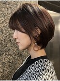 大人小顔ショートボブ/透明感白髪染めカラー