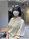 切りっぱなしボブ/大人ボブ/グレージュカラー/透明感カラー