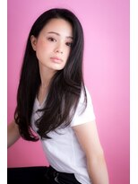 エルデ ナインズ ヘアー スタンド 川口店(elde 9's HAIR STAND)&nbsp;ワンサイドタンバルモリのモーブカラー風黒髪くびれミディ 川口