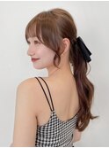 顔周りレイヤーカットくびれヘアミルクティーベージュカラー