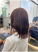 前髪/ワンカールレイヤー/ウエーブパーマ/ピンクブラウン