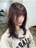 レイヤーカットウルフカットブリーチ無しボルドーカラー