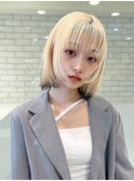 お大人ミニボブ前髪ありフェイス切りっぱなしボブ丸顔K20250313