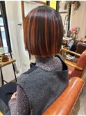 オレンジアンブレラカラーボブダブルカラーハイライト