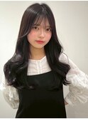 暗髪ラベンダーベージュ ロングレイヤー 韓国風巻き 20代