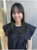 レイヤーカットオリーブグレージュロングヘア暗髪ハッシュカット