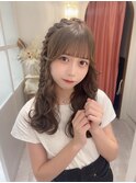 編みおろしヘアアレンジミルクティーベージュアイドル前髪