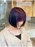 ブルーラベンダーデザインカラーダブルカラールーツカラーボブ