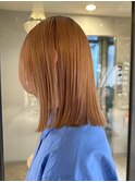 ブリーチWカラーベージュミディアムボブ暖色ベージュ