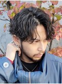 渋谷シャドウパーマメンズカットルーズパーマセンターパート緩め
