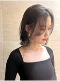 グレージュ 顔まわりレイヤー 前髪カット 長め前髪ボブ 韓国ボブ