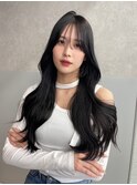 韓国風レイヤー小顔ロング/黒髪地毛風カラー/博多