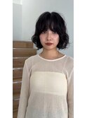 ボブパーマ黒髪レイヤー顔まわり前髪グレージュ20代30代40代