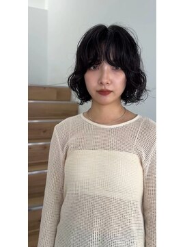 ヨーク(YOKE) ボブパーマ黒髪レイヤー顔まわり前髪グレージュ20代30代40代