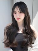 アッシュベージュくびれヘアモテ髪フェミニンロング