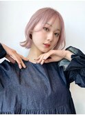ハイトーンレイヤーカットピンクヘアくびれボブ大人かわいい20代