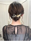 ヘアアレンジセット結婚式ふわふわローシニヨンミディアムボブ