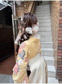 ゆるふわ編み下ろし　卒業式ヘアセット　袴着付け　金箔横浜★