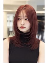 ダル 渋谷/表参道(DAL.)&nbsp;大人ブラウンピンク顔周りレイヤーカーテンバング韓国