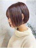 ミニボブ ピンクベージュ イルミナカラー 前下がり 20代