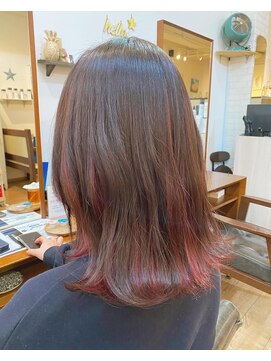 ギフト ヘアー サロン(gift hair salon) 外ハネミディ×インナーカラー×カシスピンク