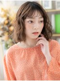 バレイヤージュゆるふわ巻き前下がりボブディc3大宮20代30代40代
