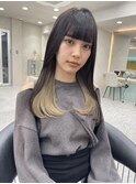 小顔に見せるヘア/ワンレン/ボブウルフ/ネビージュ/黒髪カタログ