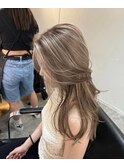 ハイライトミディアムヘア暗めカラーデザインカラー