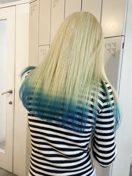 ソイクフ 四条大宮店(SOY-KUFU) 20代30代40代◎ブロンド×ターコイズのデザインカラー