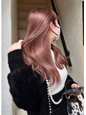 艶感たっぷり韓国風ピンクベージュロング