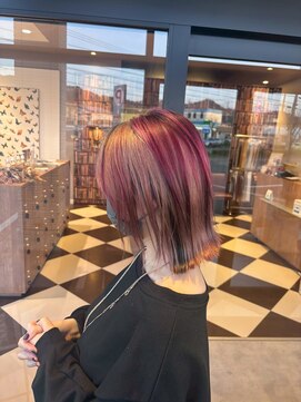 アース いわき店(HAIR&MAKE EARTH) チェリーピンクインナー×ウルフボブ