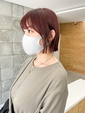 トゥコ(tuco) 切りっぱなしボブ暖色ピンクカラーピンクブラウン