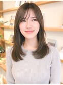 グレーベージュストレートレイヤーロング黒髪◎20代30代40代50代