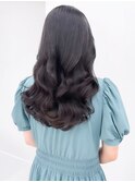 ウェーブパーマこなれミディ前髪レイヤーカット厚めバング