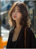 ☆オリーブグレーココアベージュ小顔クラゲヘアー/黒髪/髪質改善