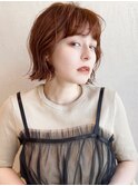 ボブ×オレンジカラー×くびれ×ブリーチなしカラー×10代20代