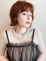 ボブ×オレンジカラー×くびれ×ブリーチなしカラー×10代20代