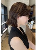 韓国風レイヤーカットアッシュベージュ透明感カラー前髪あり