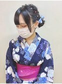 浴衣アレンジ // 編み込み × パールピン&リボン × お団子