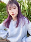 ピンクバイオレット/シースルーバング/顔周りカット/前髪カット