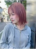 フェイスレイヤーボブ 外はね ピンク シースルーバング t21
