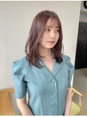 大人美人艶カラーピンクパープル小顔カット透明感レイヤーロング