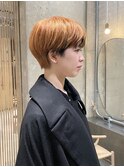 オレンジベージュ×フェイスフレーミング×マッシュショート